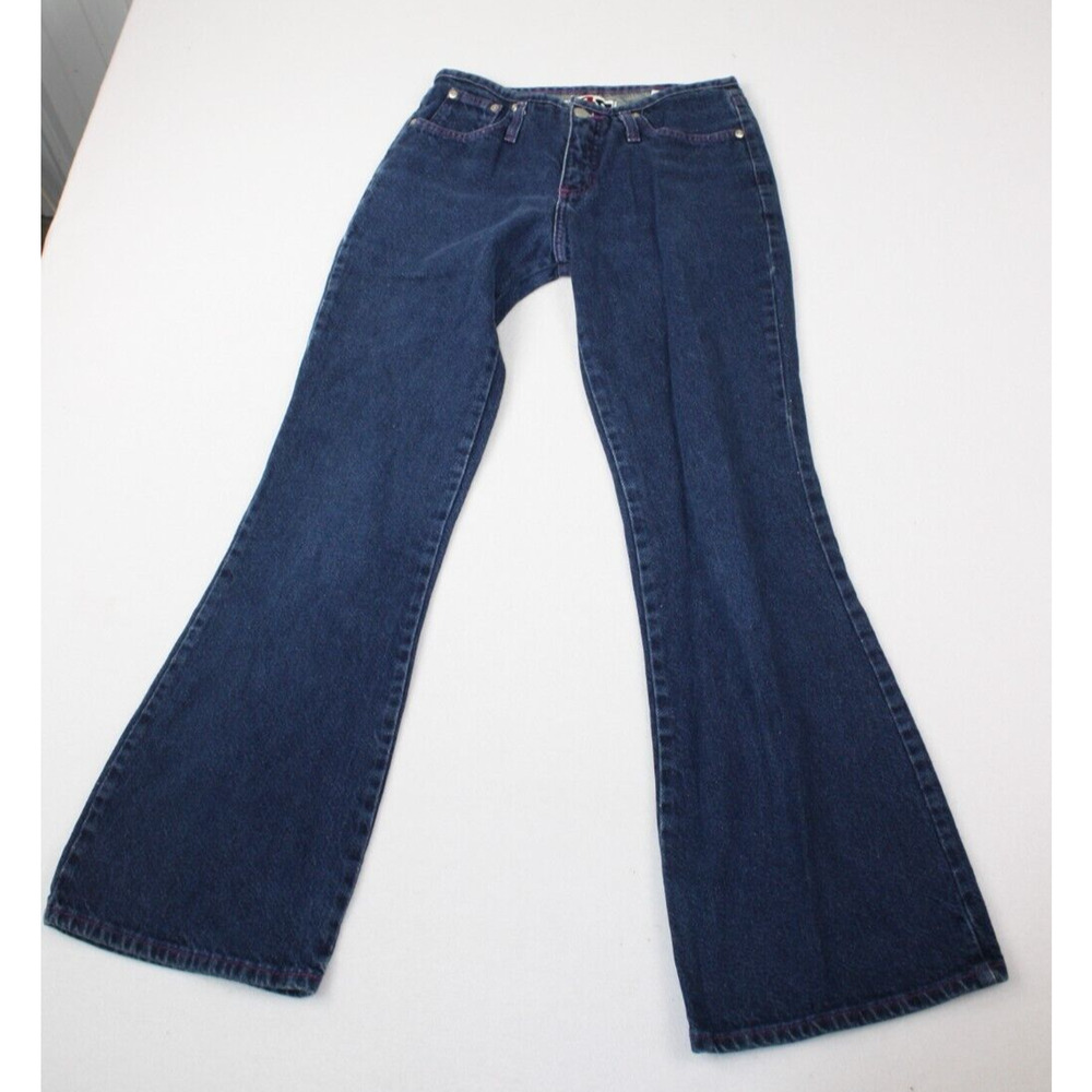 VTG Y2K Rave 4 Real Midrise Dark Wash‎ Flair Wide Leg Jeans Sz 5 purple
